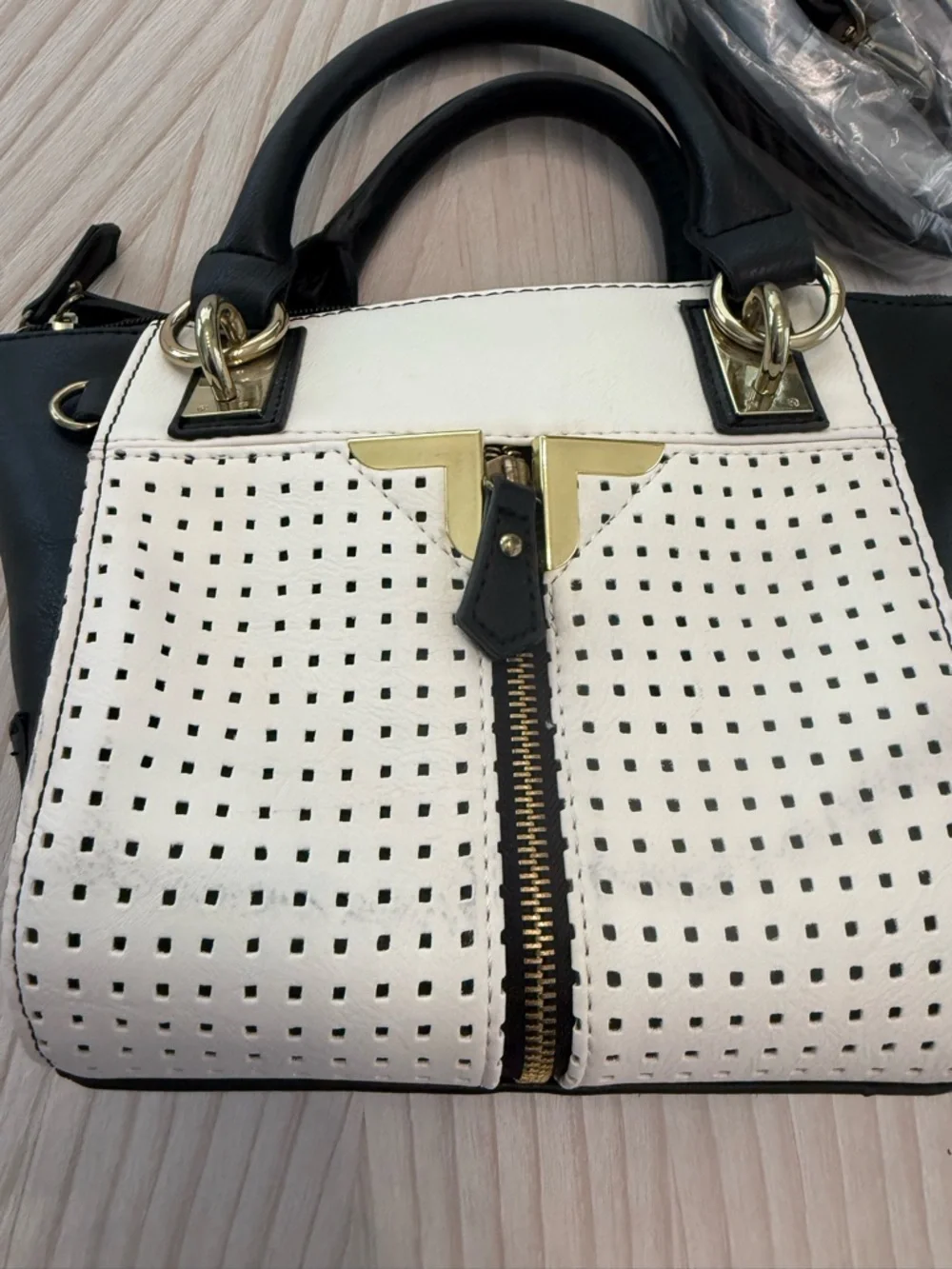 Danielle Nicole Black & White Perforated Crossbody Satchel - Picture 2 of 7